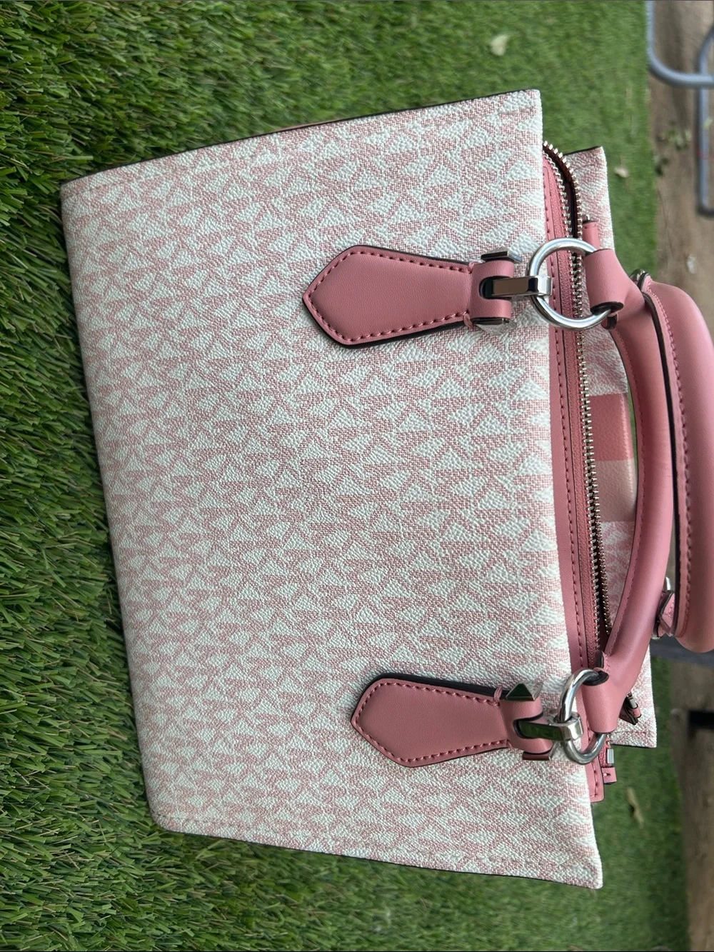 MICHAEL KORS Pink Stripe Signature Satchel Bag